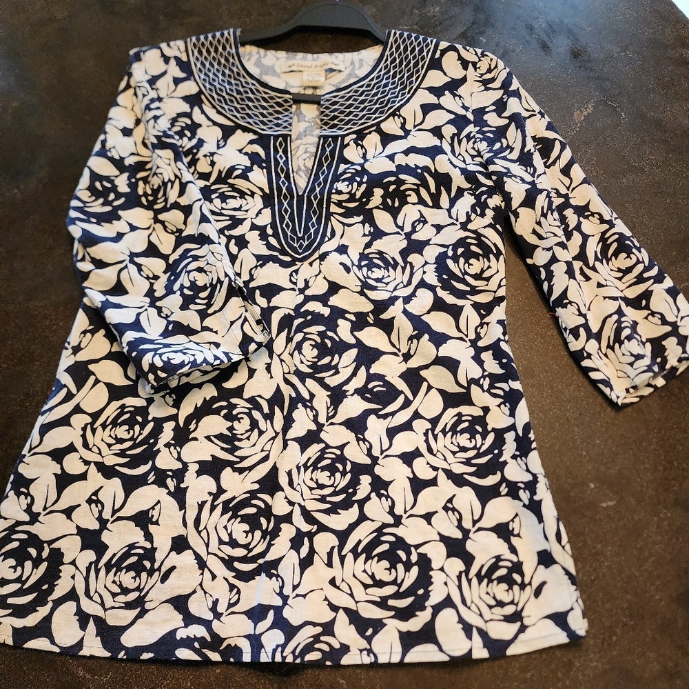 Women's David Brooks Blue and White Resort Wear Tunic